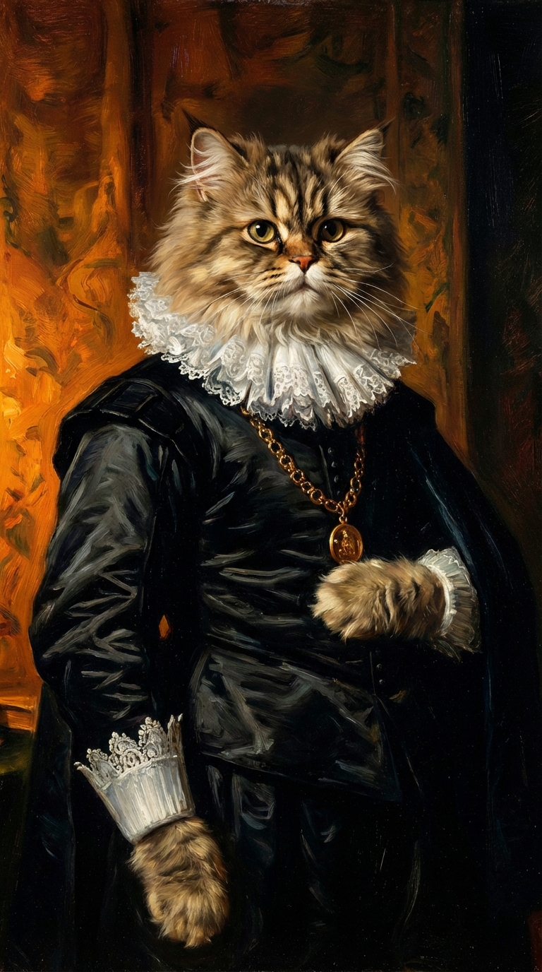 Persian cat transformed into a Baroque aristocrat
